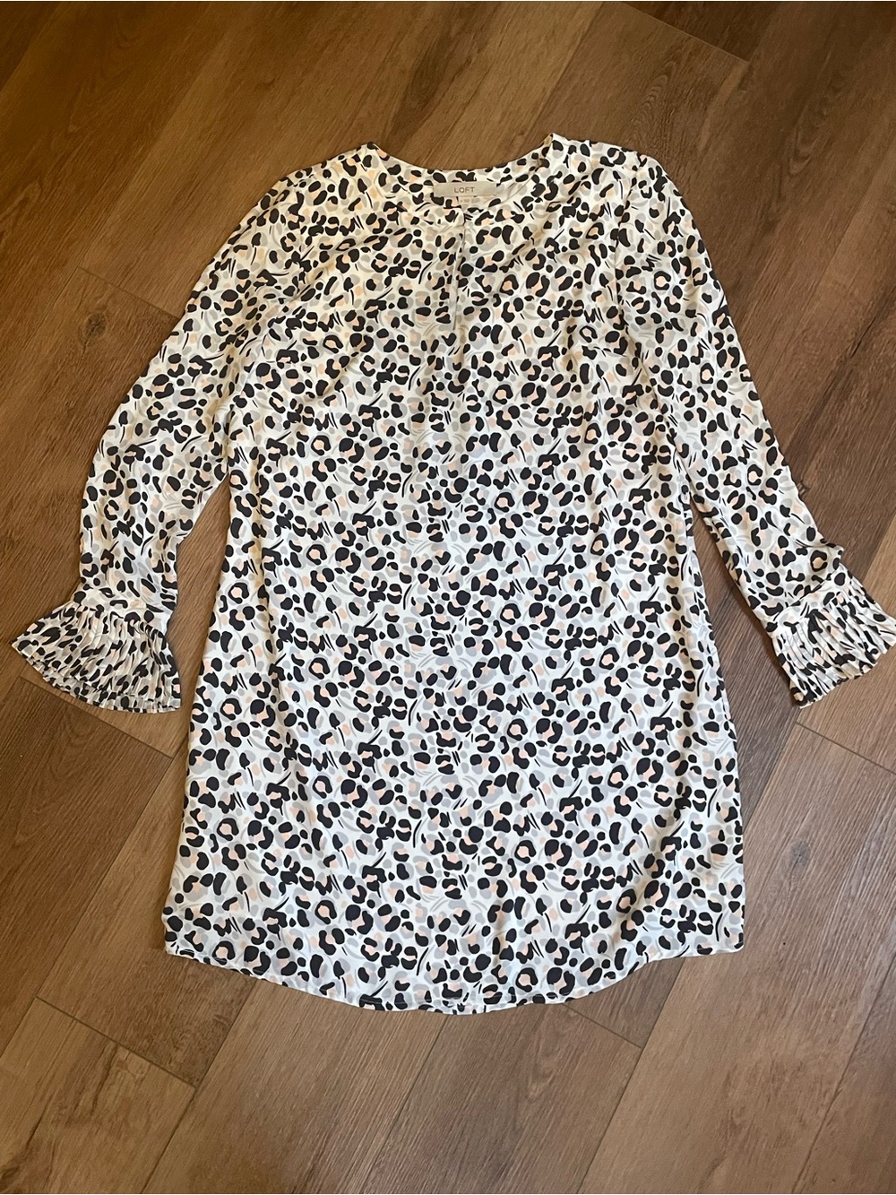 LOFT Leopard Print Shift Dress with Ruffle Cuffs